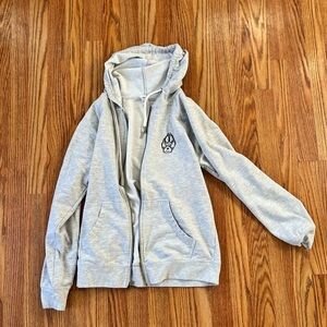 Gray Zip-Up Hoodie with Paw Print